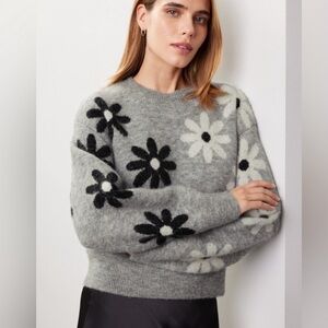 Sandro Daisy Floral Sweater in Gray